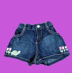 Gymboree Baby Girl 2T Jean Denim Shorts Turtles Tulips Elastic Waist